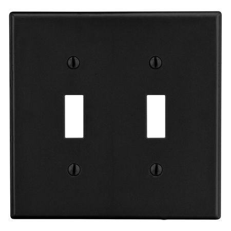 HUBBELL WIRING DEVICE-KELLEMS Wallplate, 2-Gang, 2) Toggle, Black P2BK